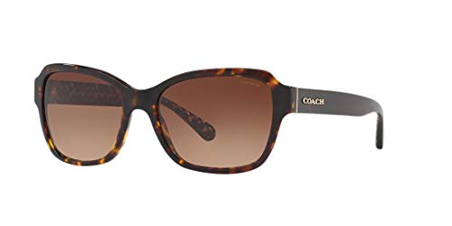 Coach HC8232 Sunglasses, Dark Tortoise/Brown Gradient, 56 mm