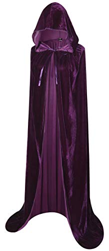 BIGXIAN Long Hooded Cloak Velvet Cape Witch Costume Halloween Costumes for Women Men (Purple, Medium)