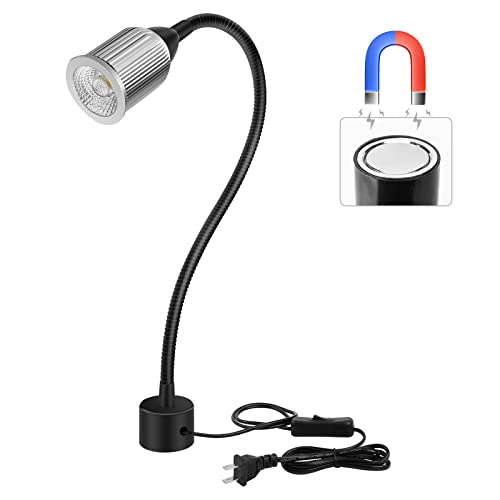 10W Magnetic Machine LED Work Light with Flexible Gooseneck and Magnetic Base, 1000lm, 6500k Magnetic Base Tool Lamp for Work Bench, lathe, Sewing Machine, Grill, Shop, Industrial Lighting