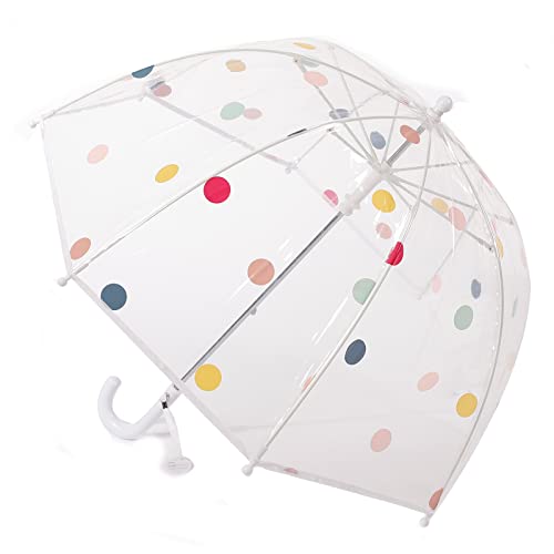 MRTLLOA Kids Clear Bubble Umbrella with an Easy Grip Curved Handle, Safety Transparent Dome Bubble Umbrella for Toddler Boys Girls (Colorful dots)