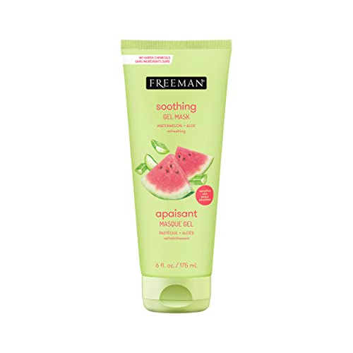Freeman Soothing Watermelon & Aloe Gel Facial Mask, Hydrates, Nourishes, & Soothes Irritated Skin, Cooling, Calming Gel Face Mask, For Sensitive & Break-Out Prone Skin, 6 fl.oz. Tube, 1 Count