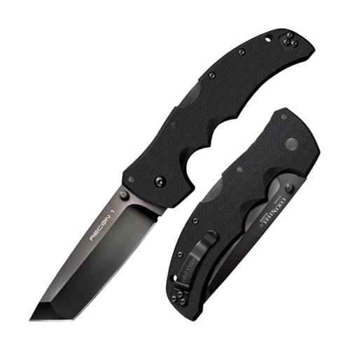 Cold Steel Recon 1 Series Tactical Folding Knife with Tri-Ad Lock and Pocket Clip - Made with Premium CPM-S35VN Steel, Tanto Plain Edge