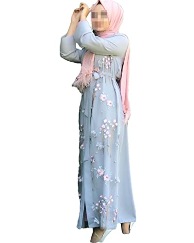 Ruereuu Women's Ramadan Eid Muslim Cardigan Embroidery Dress Robe Islamic Kimono