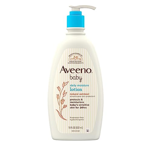 Aveeno Baby Daily Moisture Moisturizing Lotion for Delicate Skin with Natural Colloidal Oatmeal & Dimethicone, Hypoallergenic, Fragrance-, Phthalate- & Paraben-Free, 18 fl. oz (Package may vary) (Pack of 1)