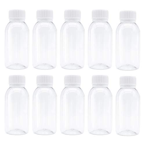 TRENDBOX Pack of 10-100ml Clear Empty PET Mini Storage 100ml/100g/100cc Bottles Hard Plastic Durable Turn Screw Cover Cap Round Filling Liquid Rhinestones Water Container