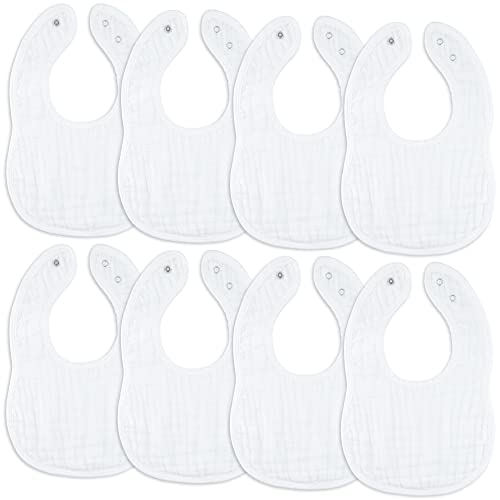Comfy Cubs Muslin Baby Bibs, Drool Bibs 8 Pack, 100% Cotton Adjustable Size with Easy Snaps, Teething & Drooling Soft and Absorbent, Washable Reusable