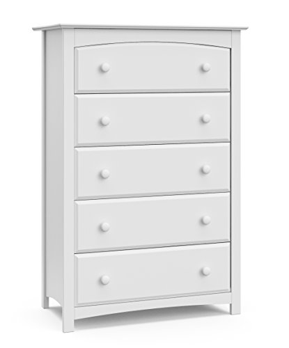 Storkcraft Kenton 5 Drawer Dresser (White) for Kids Bedroom, Nursery Dresser Organizer, Chest of Drawers with 5 Drawers, Universal Design for Children’s Bedroom