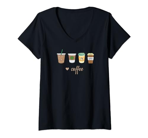 Womens Cute Coffee Cup V-Neck T-Shirt