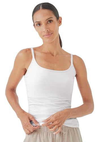 Pact womens Women's Cotton Camisole Tank Top With Built-in Shelf Bra, Cami Shirt, White, Medium US
