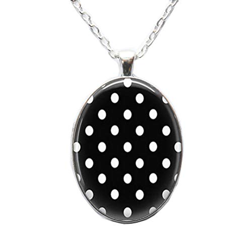 Polka Dot Necklace Black and White Polka Dot Jewelry Art Glass Dome Cabochon Charm Pendant Necklace Women Men Jewellery,RN223
