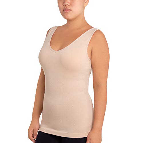 Skinnygirl Women's Scoop Neck Seamless Shaping Camisole, 3-Pack (Ondine Blush/White/Black, Large)