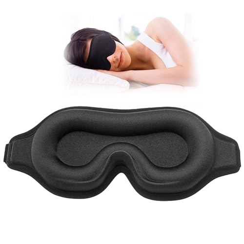 Sleep Mask for Side Sleeper, Upgraded 3D Contoured Cup Eye mask Blindfold for Man Women, Block Out Light, Eye mask with Adjustable Strap, Breathable & Soft for Sleeping, Yoga, Traveling (Black)
