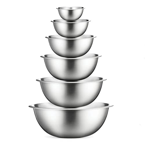 FineDine Stainless Steel Mixing Bowls (Set of 6) - Easy To Clean, Nesting Bowls for Space Saving Storage, Great for Cooking, Baking, Prepping