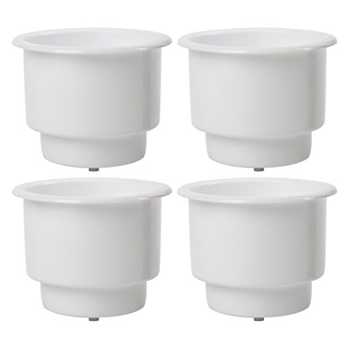 Amarine Made 4Pcs Recessed Drop in Plastic Cup Drink Can Holder with Drain for Boat, Cup Holder for Boat, Boat Cup Holders for Drinks, Plastic Cup Holder, Marine Cup Holder Insert, White