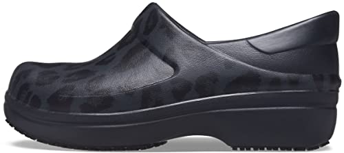 Crocs Women's Neria Pro II Clogs, Slip Resistant Work Shoes, Black/Leopard, Numeric_8