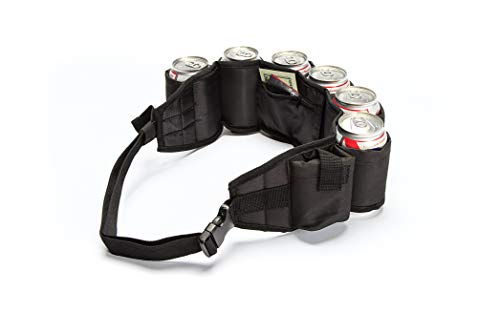 Beer Belt - Tough Insulated Holder for 6 Cold Beers - Adjustable Waist Strap with Buckle - Hidden Zipper Pocket, 5 Colors To Choose From - Fun Cool Party, Game Night, Fishing Holster - Black