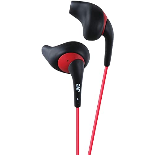JVC Black and Red Nozzel Secure Comfort Fit Sweat Proof Gumy Sport Earbuds with long colored cord HA-EN10B