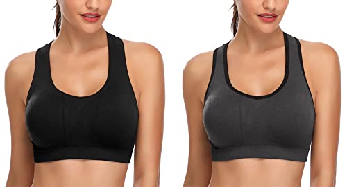 Mirity Women Racerback Sports Bras - High Impact Workout Gym Activewear Bra Color Black Grey Size L, 2 Pack