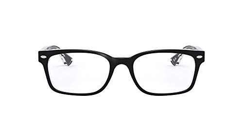 Ray-Ban RX5286 Square Prescription Eyeglass Frames, Black On Transparent/Demo Lens, 51 mm