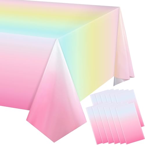 3 Pack Pastel Rainbow Tablecloths Rainbow Plastic Tablecloth Rainbow Party Decorations Rainbow Birthday Party Supplies Pastel Table Covers for Birthday Wedding Shower Party Supplies, 108 x 54 Inch