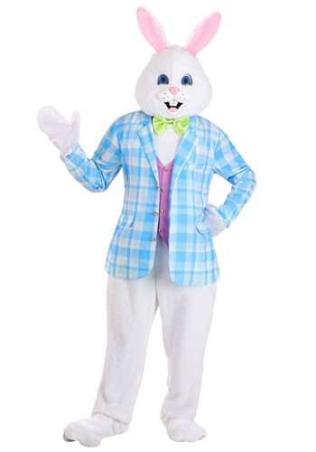 Deluxe Easter Bunny Mascot Costume for Adults - Includes Bodysuit, Headpiece, Gloves, Foot Covers, and Bow Tie Large/X-Large