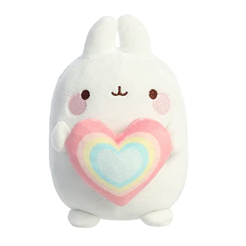 Aurora Playful Molang Rainbow Heart Molang Stuffed Animal - Endearing Charm Design - White 6 Inches