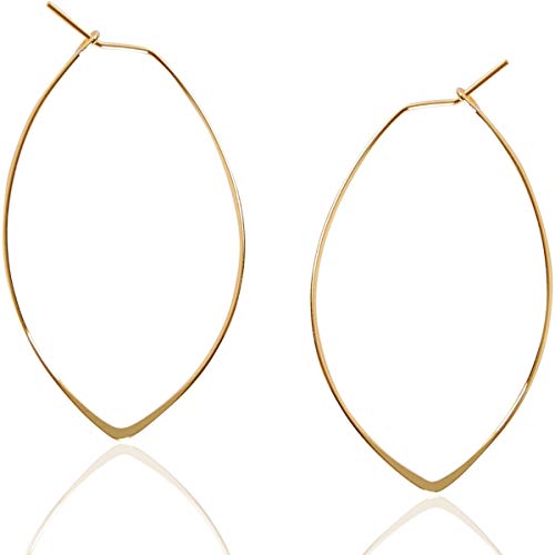 Humble Chic Geometric Marquise Threader Hoops - Hypoallergenic 18K Gold Plated Medium Hoop Earrings for Women - Lightweight Oval Leaf Elliptical Loop Statement Drop Dangles, 1.75' inch - 18K Yellow