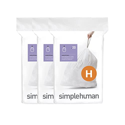 simplehuman Code H Custom Fit Drawstring Trash Bags in Dispenser Packs, 60 Count, 30-35 Liter / 8-9.2 Gallon, White
