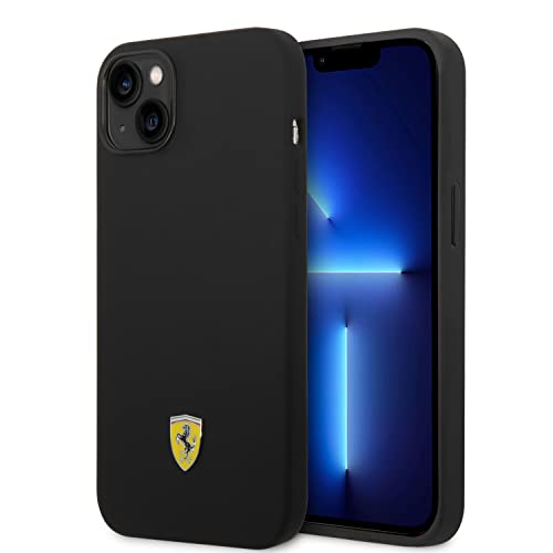 CG MOBILE Ferrari Phone Case for iPhone 14 Plus in Black and Camera Outline, Liquid Silicone Smooth & Anti-Scratch Protective Case with Easy Snap-on, Shock Absorption & Signature Logo