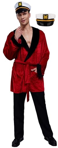 Maxim Party Supplies Men's Velvet Socialite Robe Jacket With Belt with Captain Hat Costume for Halloween (Medium/Large)