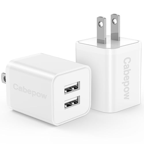 USB Charger Block 5V 2.4A,Cabepow [2Pack] Dual Port Charging Blocks,USB Wall Plug Adapter Cube Replacement for iPhone 14 13 12 Pro Max/Pro/XR/8/7/Plus,iPad/Air/Mini,Galaxy9/8(ETL Certified)-White