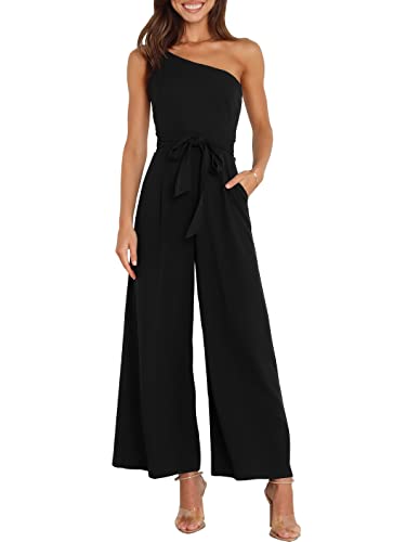 ANRABESS Women Summer Dressy Jumpsuits One Shoulder Sleeveless Casual Wide Leg Pants Romper Jumper 2024 Trendy Outfits Black Medium