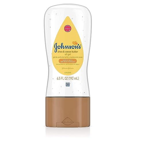 Johnson's Baby Oil Gel, Moisturizing Baby Massage Mineral Oil Enriched with Shea & Cocoa Butter, Dry Skin Relief for Babies, Kids & Adults, Nourishing & Gentle on Delicate Skin, 6.5 fl. oz