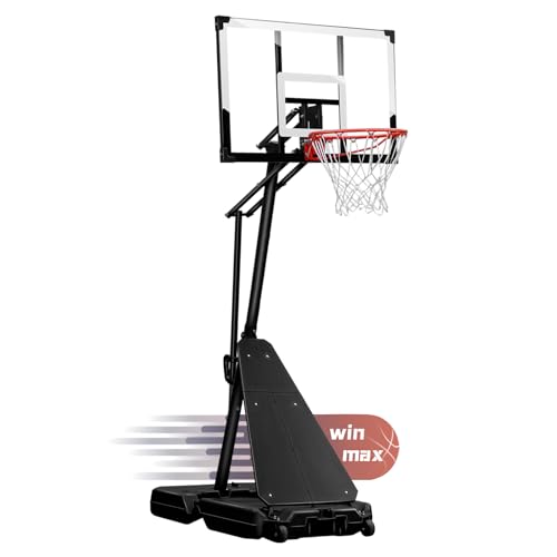 WIN.MAX Portable Basketball Hoop Quickly Height Adjusted 4.9-10ft Outdoor/Indoor Basketball Goal System with 44 inch Backboard and Wheels for Adults (Basketball Hoop Pro)