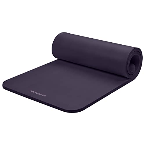Retrospec Solana Yoga Mat 1' Thick w/Nylon Strap for Men & Women - Non Slip Exercise Mat for Home Yoga, Pilates, Stretching, Floor & Fitness Workouts - Eggplant