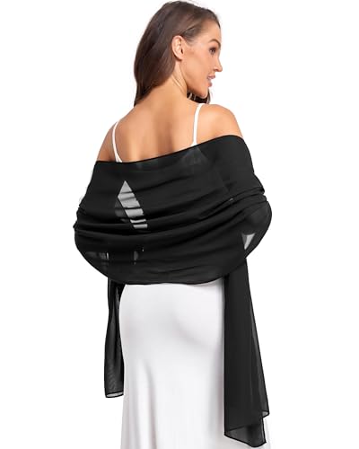 olyrjie Soft Chiffon Scarfs Shawls and Wraps for Evening Dresses Wedding Shawl Wraps Bridal Scarve for Women Black,one size