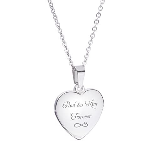 Personalized Silver Heart Necklace Pendant Custom Engraved Free