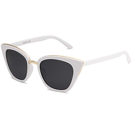 SOJOS Cat Eye Designer Sunglasses Fashion UV400 Protection Glasses SJ2052 (C11 White Frame/Grey Lens, 54)