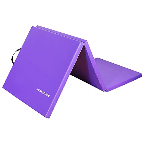 BalanceFrom 1.5' Thick Tri-Fold Folding Exercise Mat with Carrying Handles for MMA, Gymnastics and Home Gym Protective Flooring (Purple)