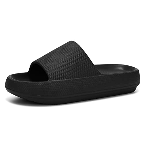 Dirk Slides for Women and Men Sandals Pillow Slippers Shower shoes Cushioned Cloud Slides,Black,7 Women/5 Men