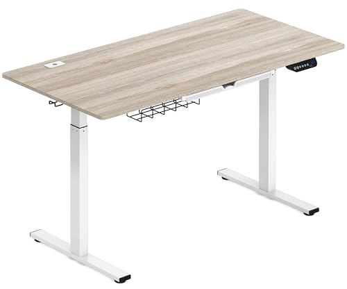 SHW 55-Inch Large Electric Height Adjustable Standing Desk, 55 x 28 Inches, Maple