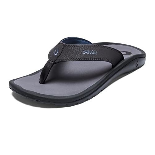 OLUKAI Ohana Men's Beach Sandals, Quick-Dry Flip-Flop Slides, Water Resistant & Lightweight, Compression Molded Footbed & Ultra-Soft Comfort Fit, Pavement/Pavement, 10