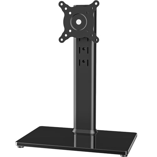Single LCD Computer Monitor Free-Standing Desk Stand Mount Riser for 13 inch to 32 inch Screen with Swivel, Height Adjustable, Rotation, Vesa Base Stand Holds One (1) Screen up to 77Lbs(HT05B-001))