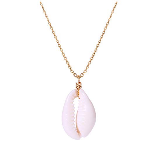 POTESSA Natural Cowrie Shell Pendant Choker Necklace Adjustable 18K Gold Plated Cable Chain Handmade Jewelry for Women Girls