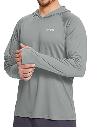 BALEAF Men's Sun Protection Hoodie Shirt UPF 50+ Long Sleeve UV SPF T-Shirts Rash Guard Fishing Swimming Lightweight Gray L