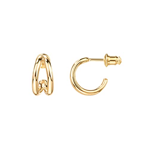 PAVOI 14K Gold Plated Sterling Silver Split Hoop Huggie Earrings in Yellow Gold