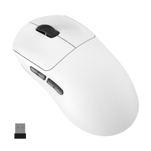 KYSONA Wireless Gaming Mouse Ultralight 55g, 3395 Lag-Free Sensor, 26K DPI, HUANO Switches, 80Hrs Long Battery Life, 6 Programmable Button for PC, 3 Modes (2.4G/Wired/BT), Win with Aztec, White