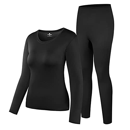 HEROBIKER Women's Thermal Underwear Set, Ultra Soft Thermal Shirt Long Johns Top Bottom Warm with Fleece lined Winter Base Layer Sets M Black