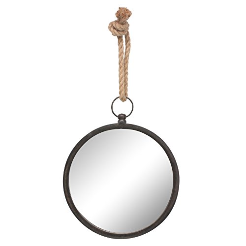 Stonebriar Round 10' Brown Metal Accent Wall Mirror with Rope Hanging Loop, Decorative Rustic Decor for the Living Room, Bedroom, Hallway, and Entryway