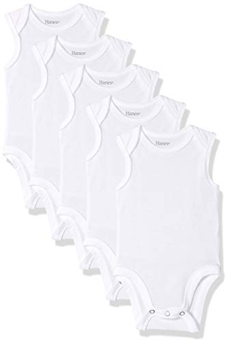 Hanes Baby Bodysuits, Ultimate Flexy Sleeveless for Boys & Girls, 5-Pack, Diamond White, 0-6 Months